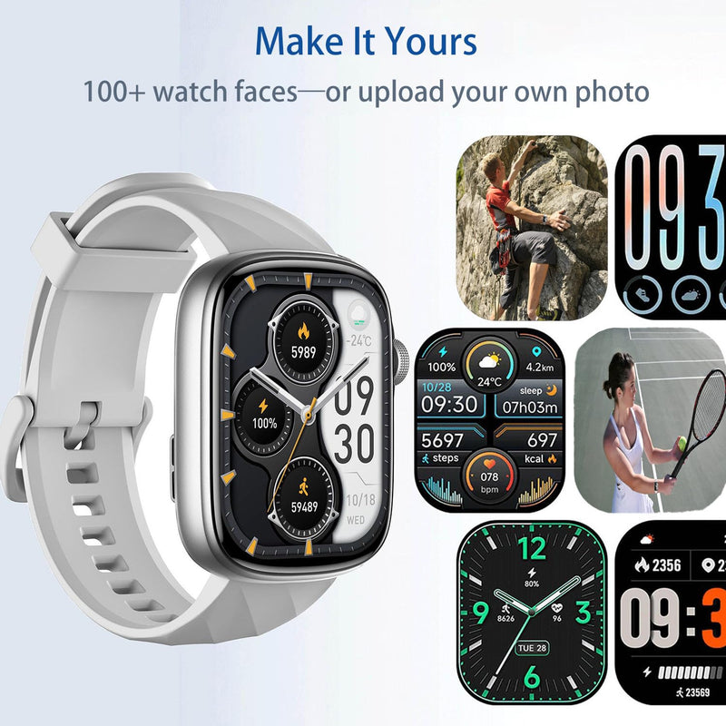 Smart Watch 45-Day Battery, Ultra HD 1.95" AMOLED – 3ATM Waterproof, Bluetooth Calling, 130+ Sports Modes, Heart Rate Blood Pressure Sleep Tracker for iPhone Android (Silver)