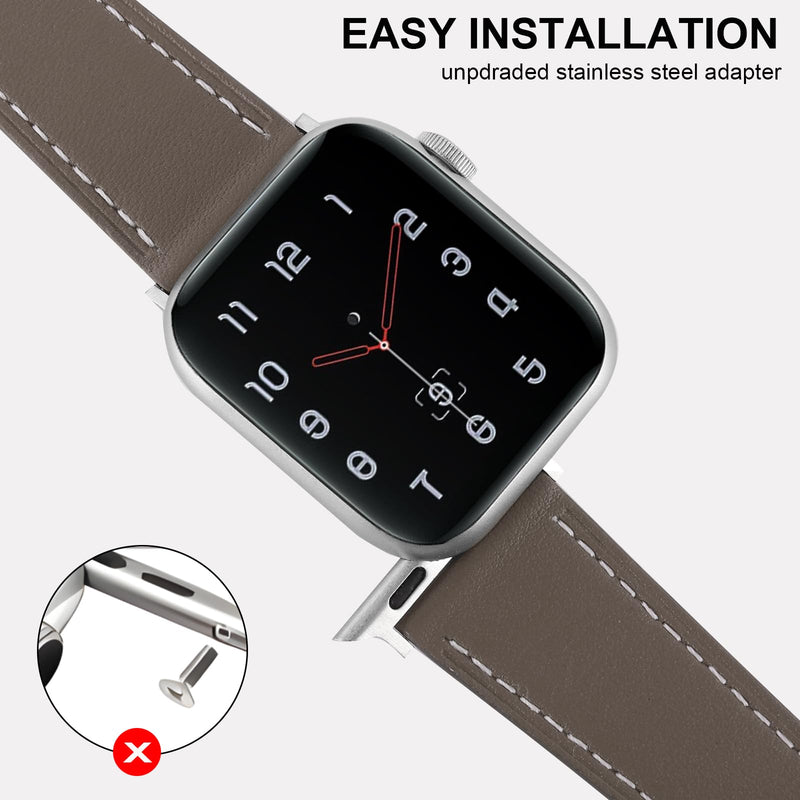 2 Pack Leather Watch Bands(Red and Grey) Compatible with Apple Watch 38/41/40/42/44/45/46/49mm, Iwatch Straps Smartwatch Replacement Band for Ultra 2/1 SE Series 10 9 8 7 6 5 4 3 2 1
