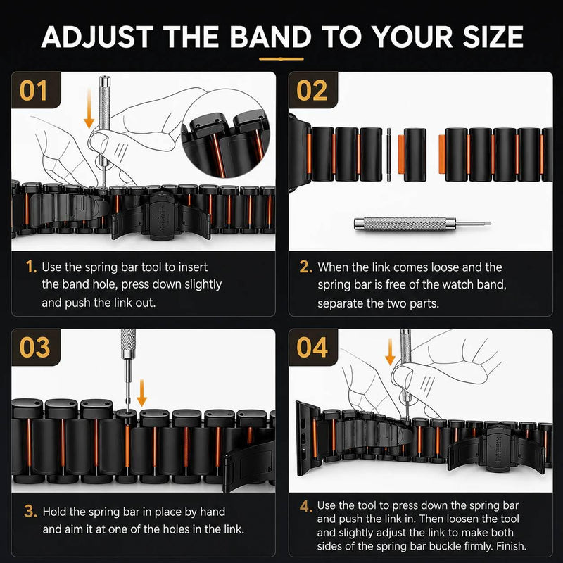 Magnetic Stainless Steel Band for Apple Watch, Black/Orange | Ultra 49mm, Series 10 46mm, Series 9/8/7 45mm, Series 6/SE/5/4 44mm, Dual-Layer Silicone Metal Strap, Secure Magnetic Clasp