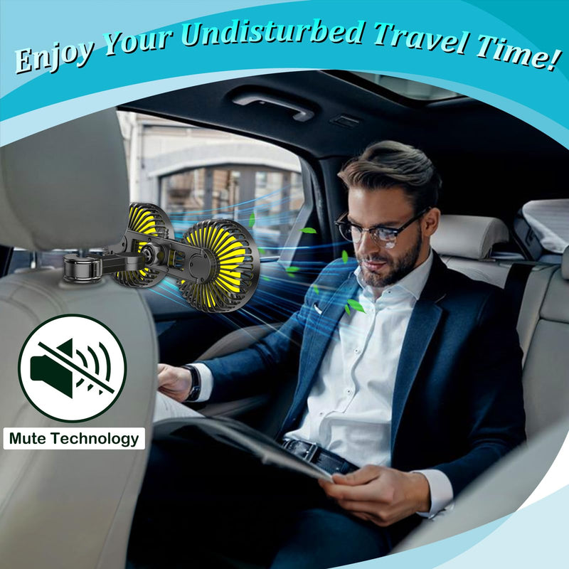 Qidoe Car Fan for Back Seat, USB Powered Portable Fans for Car 360° Rotation Cooling Fans with 3 Speeds, 5V Air Circulation Vehicle Fan Adjustable Clip for All Kind of Cars Yellow