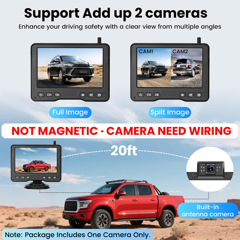1080P HD 5-Inch Wireless Backup Camera for Cars | 15-Min Install, No Drill Plug & Play Monitor, Stable Signal Waterproof IR Night Vision Rear View Camera for SUV, Pickup, Van