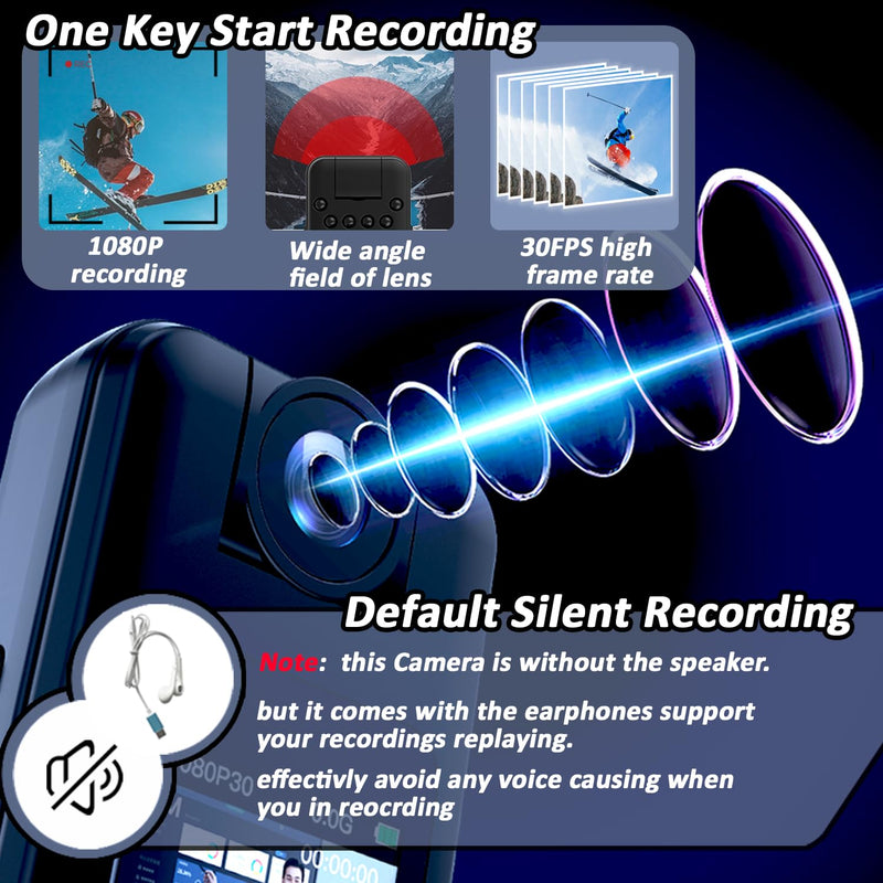 Body Camera with Audio and Video 1080p Recording, 64GB Camcorders, Rotatable Lens, Night Vision, Body Worn Cams for Personal Civilians, Service Record, Police Guard (with Magnetic Lanyard)
