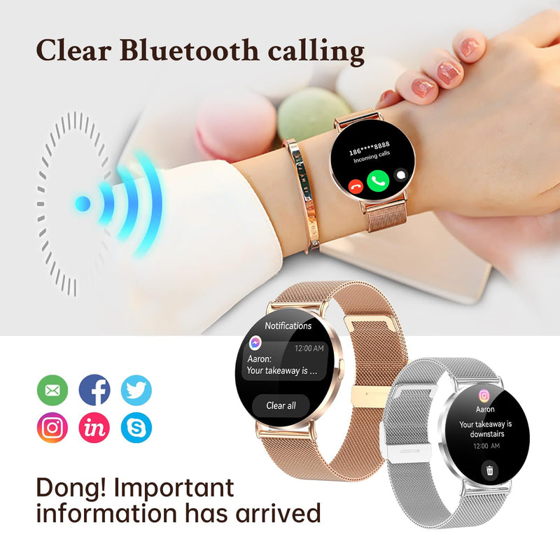 Smart Watches for Women, Rose Gold 41mm Ultra-Slim Dressy Watch | Bluetooth calls, 1.32" AMOLED, lightweight metal band; less bulky on smaller wrists, compatible with iPhone and Android