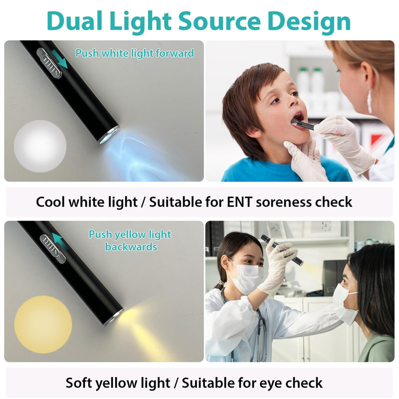 [AUSTRALIA] - Penriter Pupil Light Diagnostic Light with Pupil Meter and Ruler, Black Medical Lamp Pen Light with Warm/Cool White, Rechargeable USB Pen Lamp for Nurses Doctors 