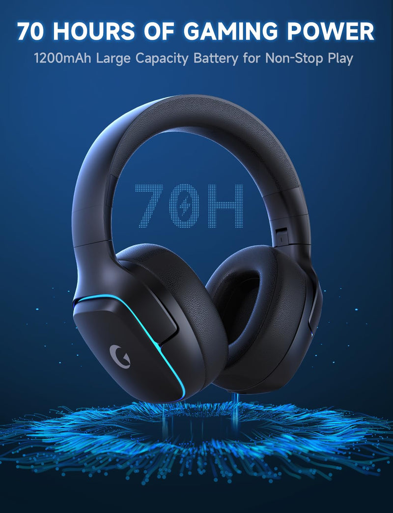 [AUSTRALIA] - Gvyugke 2.4GHz Wireless Gaming Headsets for PS5, PS4, PC, Switch - Bluetooth 5.3 Gaming Headphones with Noise Canceling Mic, 7.1 Surround Sound, 70H Battery, Blue Lighting - Matte Black 