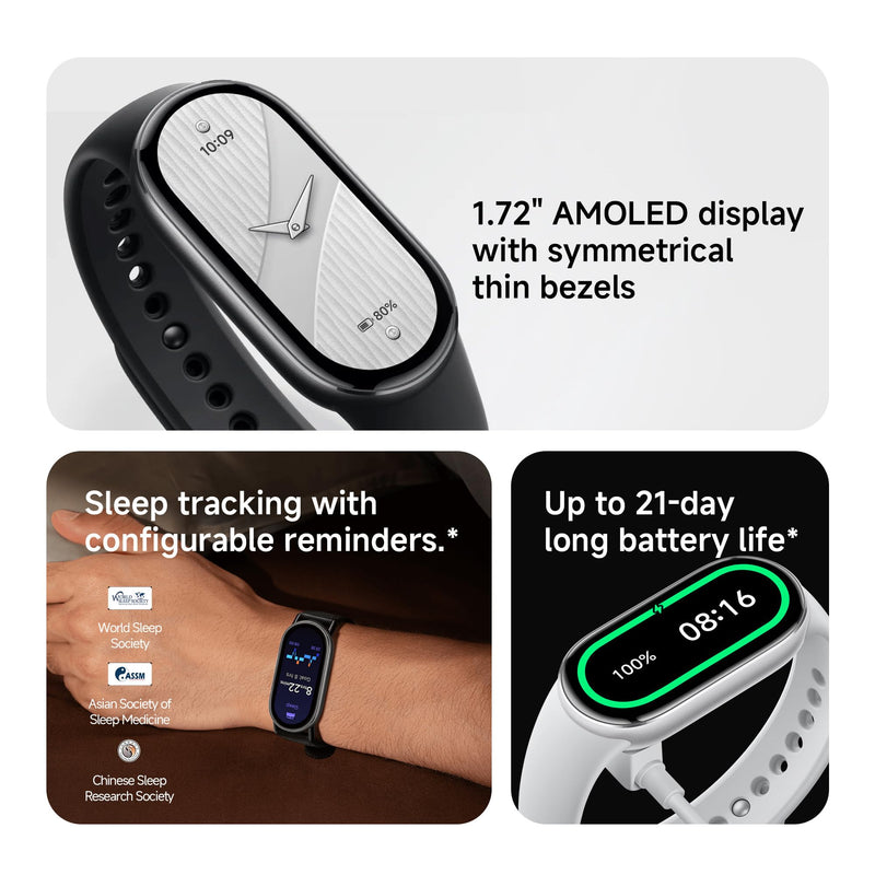 XIAOMI Mi Smart Watch Band 10, 5ATM Waterproof Fitness Step Tracker Sports Digital Smart Watch Health Band for Men Women, 1.72" AMOLED Display, 150+ Sports Modes 24/7 Sleep Monitor (Black) Black