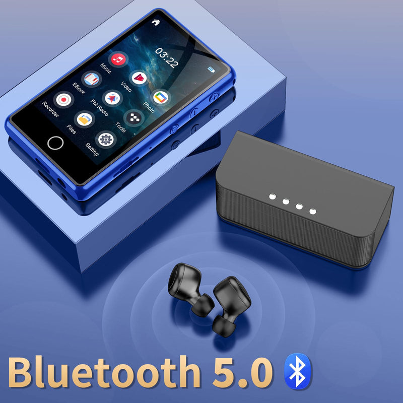 [AUSTRALIA] - 80GB MP3 Player with Bluetooth，3″Full Video Format Portable MP3 Player for Kids，MP4 Music Player with Speaker, FM Radio, Voice Recorder, Up to 256GB,Blue Blue 