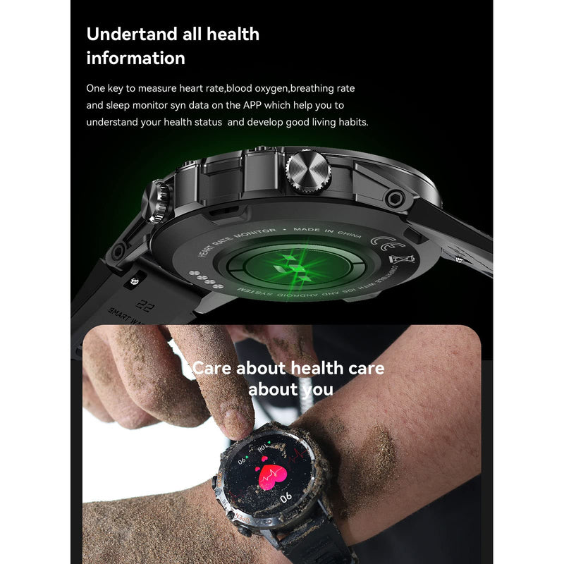 Diyeeni K52 Smart Watch for Men, Outdoor Bluetooth Sports Watches, 1.39in HD Fitness Sleep Monitor for Android iOS, with Pedometer Sport Mode