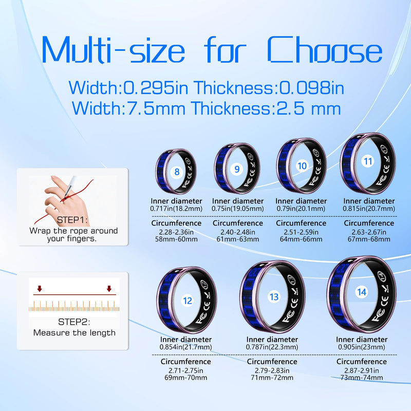 Smart Ring for Women & Men, Fitness & Health Tracker with Display Screen, IP68 Waterproof Smart Rings for Health Monitoring, Fitness Tracker Ring with Call Notification, No App Fe Black 10#