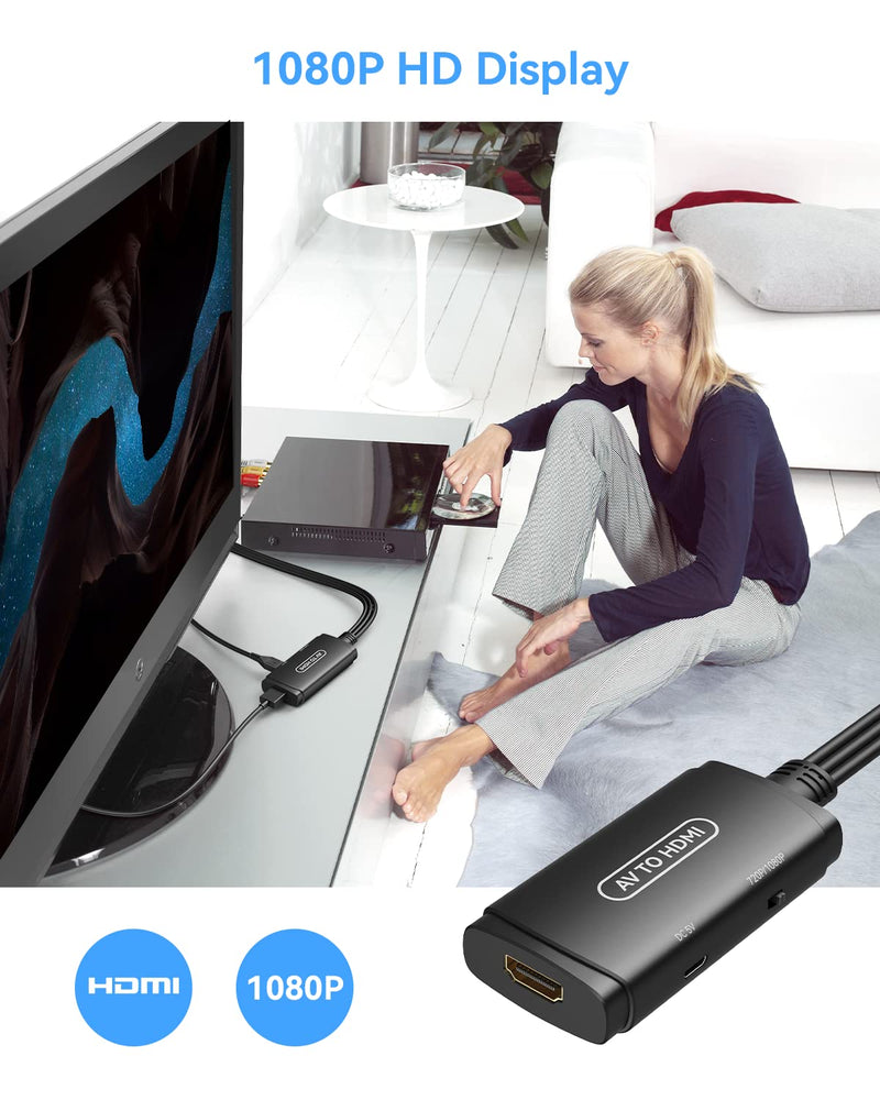 ABLEWE RCA to HDMI Converter, AV to HDMI Adapter, Composite to HDMI Adapter Support 1080P, PAL/NTSC Compatible with WII WII U/PS one PS2/PS3 STB Xbox VHS VCR Blue-Ray DVD ect.
