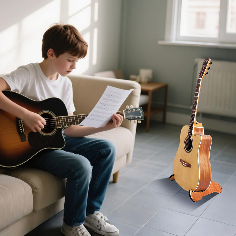 Portable Guitar Stand Floor - Folding Acoustic Electric Guitar Stands A-frame Wooden, Bamboo Single Bass Guitar Holder Portable Soporte Para Guitarra Rack for Mandolin Banjo Ukulee Violin Folding Guitar Stand