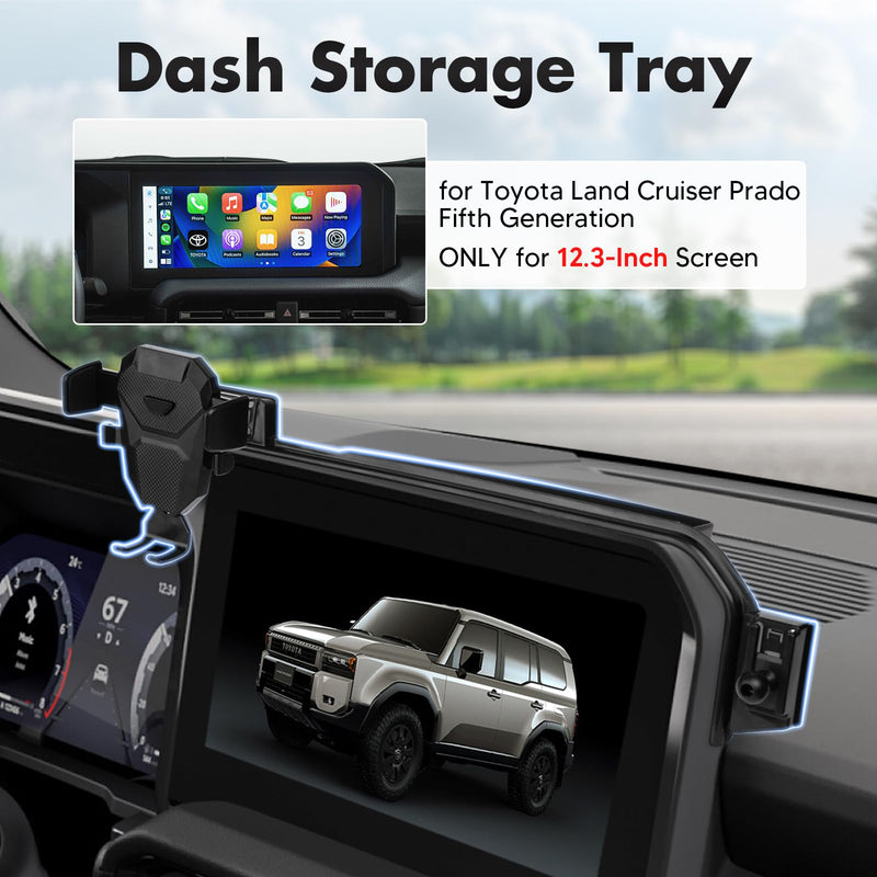 FIILINES Phone Holder for Toyota Land Cruiser 2024-2025 (Fit 12.3" Touch Screen), Phone Mount with Dash Organizer for Land Cruiser Accessories, 360 Degree Rotation Dash Mount Cell-Phone Holder For Cruiser Prado LC250 2024-2025