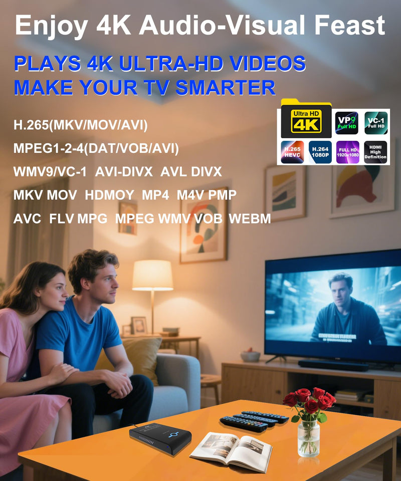 [AUSTRALIA] - 4K Ultra HD Media Player & HDD Enclosure 2-in-1,Digital Signage, Play H.265/HEVC H.264/AVC MP4 MKV Videos,MP3 Music,JPG Photos,Auto Playback and Resume,Supports HDDs,USB/SD Card,4k HDMI,Analog AV. Piano black 