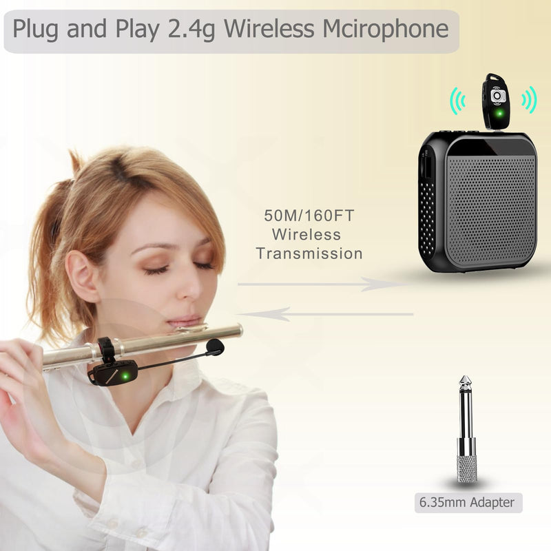 Wireless Flute Microphone for Instrument System: 2.4G Cordless Professional Mic Wind Music Instruments Microphone Receiver and Transmitter, 160ft Range for Flute, Piccolo, Clarinet
