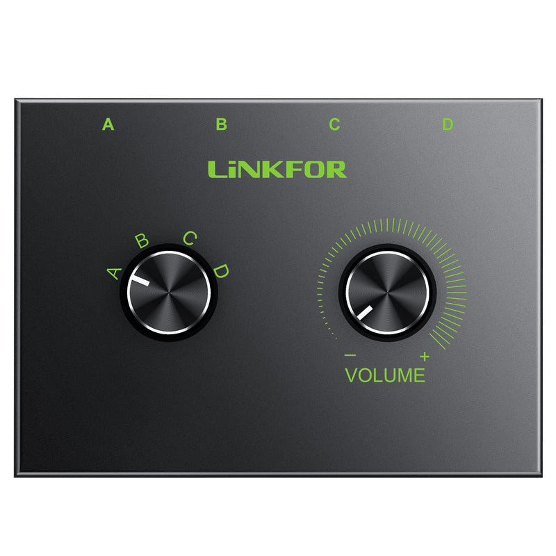 [AUSTRALIA] - LiNKFOR 4 Port 3.5mm Stereo Audio Switch, 4 Way Stereo Audio Selector, 4 Input 1 Output / 1 Input 4 Output Audio Splitter with Volume Control and 4 Channel Switch Knob 4 Ports 3.5mm 