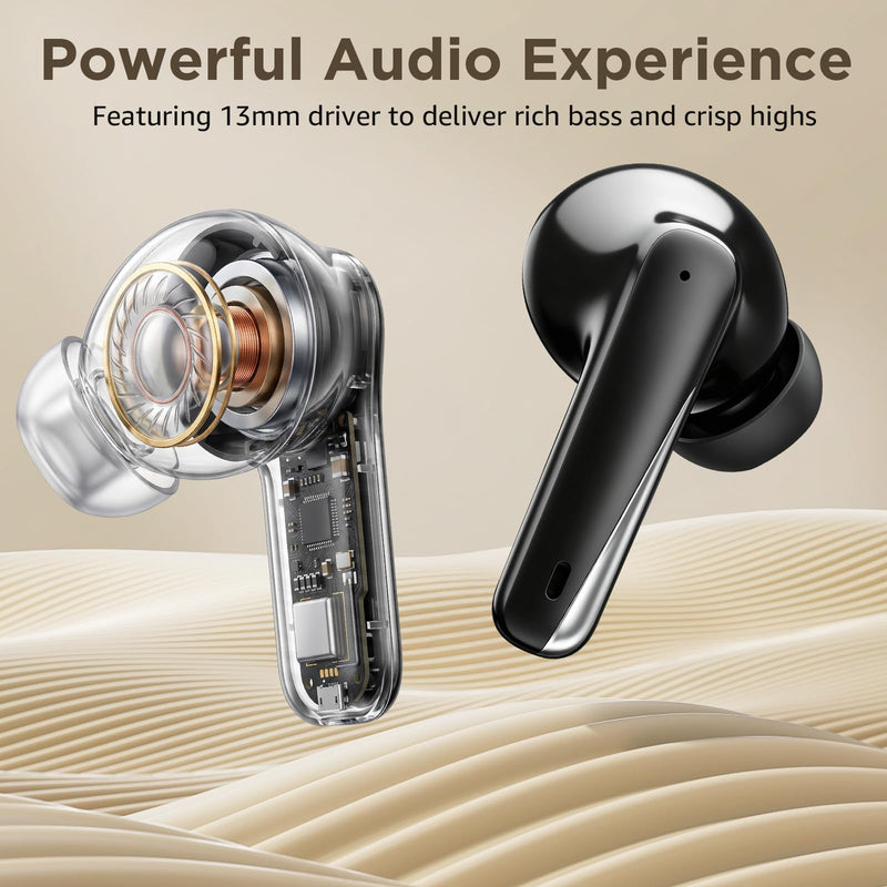 Wireless Earbuds Bluetooth 5.5, Flagship Edition with ENC Call Noise Reduction, HiFi Surround Sound, 13mm Speaker, Ultra Long Battery Life, Sweat Proof (Dark Black) Dark Black