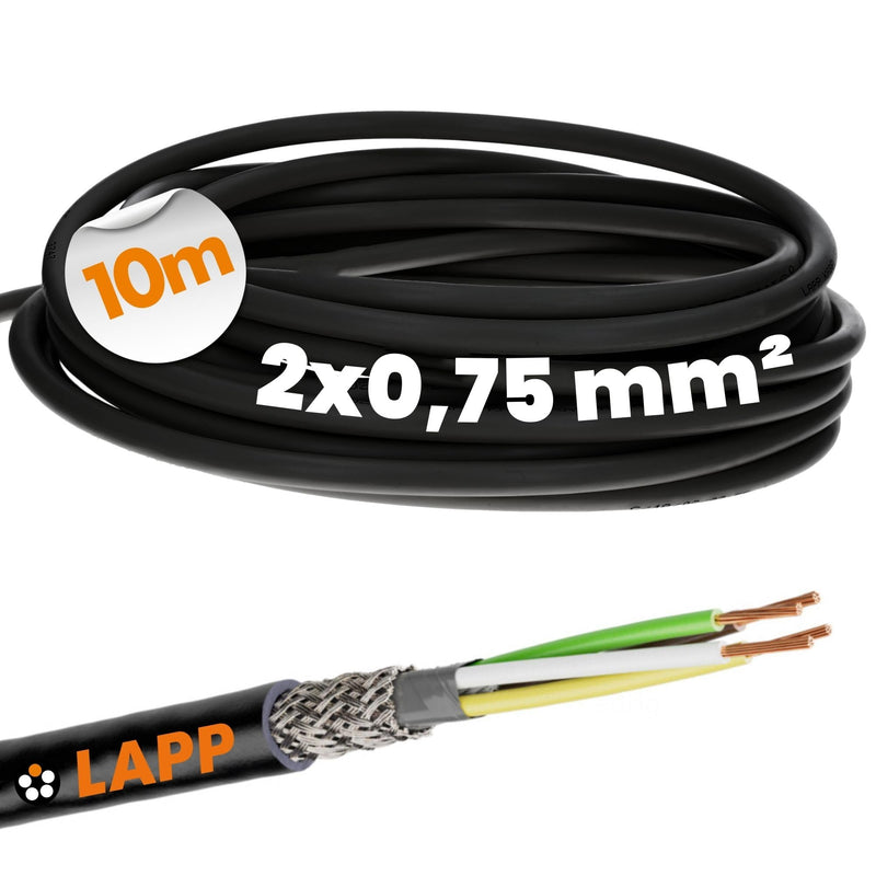 10 m Lapp 1030530 LiYCY Shielded Control Cable 2 x 0.75 mm² I UV-Resistant I Signal Cable 2 Core I Data Cable for Outdoor Use I Soldering Cable I Connection Cable LED I Connection Cable Black
