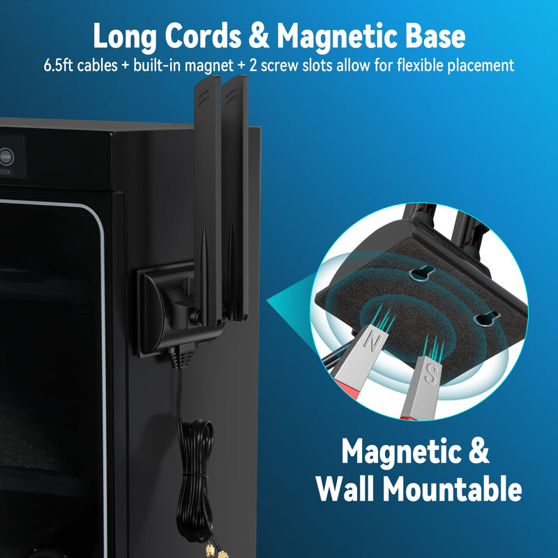 Eightwood WiFi 6E Antenna Tri-Band 6GHz 5GHz 2.4GHz RP-SMA WiFi Antenna | Magnet Mount Base Antenna for PC Desktop Computer, Gaming Motherboard, PCIe Bluetooth Card, WiFi Router wifi 6e antenna/rp-sma connector