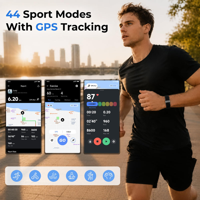 VOCOSTE Screenless Fitness Tracker with Heart Rate, Sleep Tracking | Personalized AI Insights Coaching, Free App, Ad-free, 7 Days Battery, IP68 Waterproof, Works with iOS&Android Black