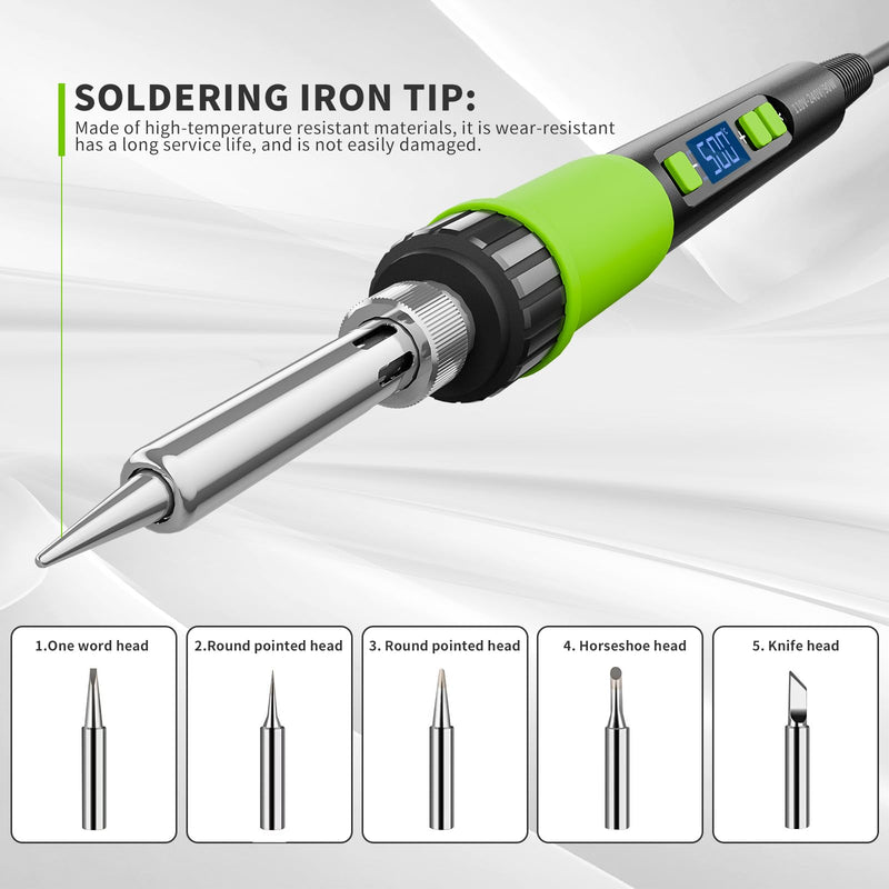 YEEHONEC Professional Soldering Iron Set, 90 W LCD Automatic Sleep Mode, Adjustable Temperature 180-500 °C with 50 g Solder, 5 Soldering Tips, Desoldering Pump, Soldering Iron Stand, Tweezers
