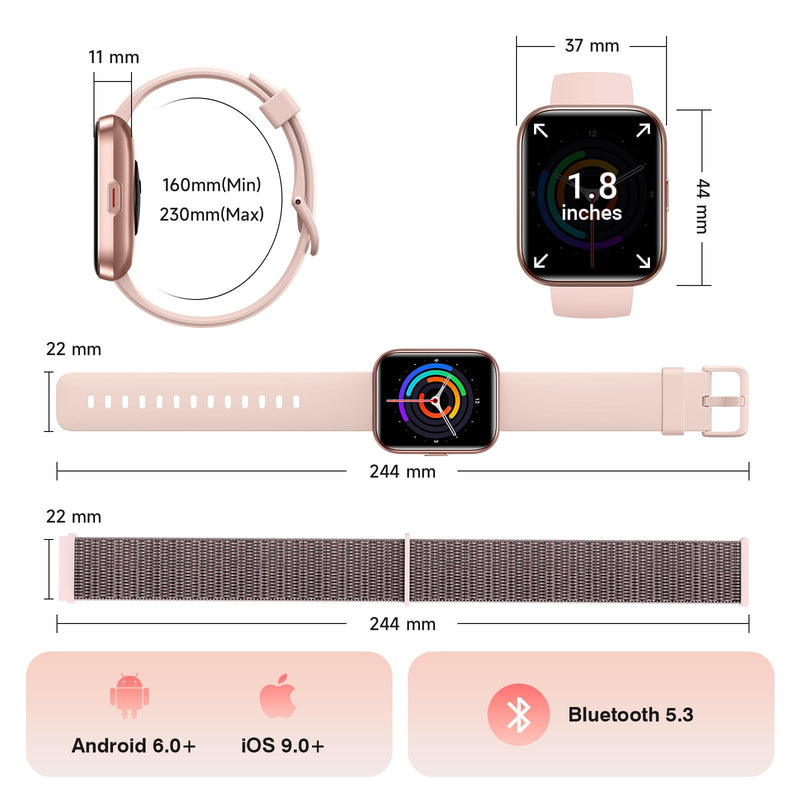 Smart Watches for Women, 1.85" HD Alexa Smart Watch for Android Phones & iPhones with Calls/Messages/Reminders, 3ATM 120+ Sport Modes Fitness Tracker Watch for Women with Heart Rate/Sleep/SpO2 Monitor Pink