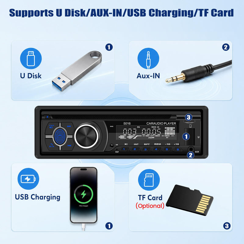 SIXWIN Single Din Car Stereo with Double BT Voice Assistant Find Car Function Audio Recording APP Control FM AM CD DVD Car MP3 Player USB AUX Port Car Audio System P3-support DVD