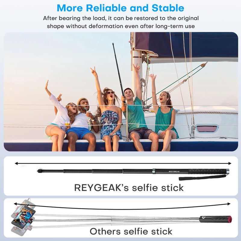 REYGEAK Selfie Stick for Insta360 X4,59 Inch/150cm long Invisible Selfie Pole with 1/4 screw thread,Carbon Fiber Waterproof Extension Monopod for Insta360 X4/X3/X2/ONE/ONE RS/ONE X/ONE R.