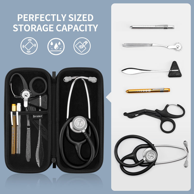 Yinke Stethoscope Bag for 9M Littmann/MDF/ADC Stethoscope Nurse Accessory for Emergency Paramedics Small and Portable Shockproof for Travel Fits Medical Scissors Reflex Hammer Pen Light Black Optimization
