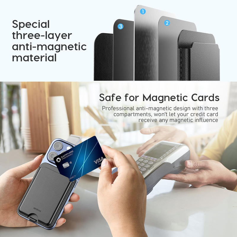 Magnetic Wallet ，Compatible with MagSafe Wallet, for iPhone Wallet with Adjustable Stand, for iPhone 15/14/13/12 Series, 3-Card HolderVegan Leather black