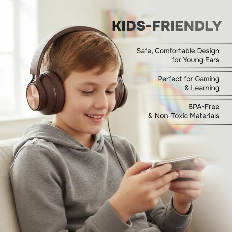 [AUSTRALIA] - ARTIX Over Ear Headphones Wired with Microphone and Volume Control, Foldable Noise Isolating Headset with Deep Bass for School, Laptop, Computer, Chromebook, Tablet, Travel (3.5mm Jack) Mocha Mousse 
