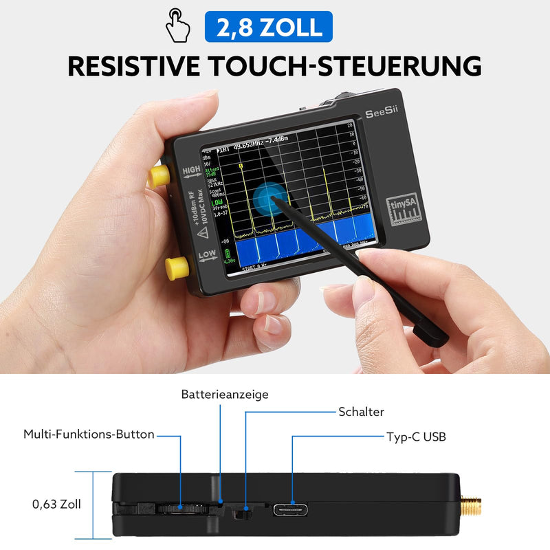 Seesii TinySA Spectrum Analyzer - 2.8 Inch Spectrum Analyzer 100 kHz - 960 MHz Input MF HF VHF UHF, Signal Generator Frequency Analyzer with Touchscreen with ESD Protected