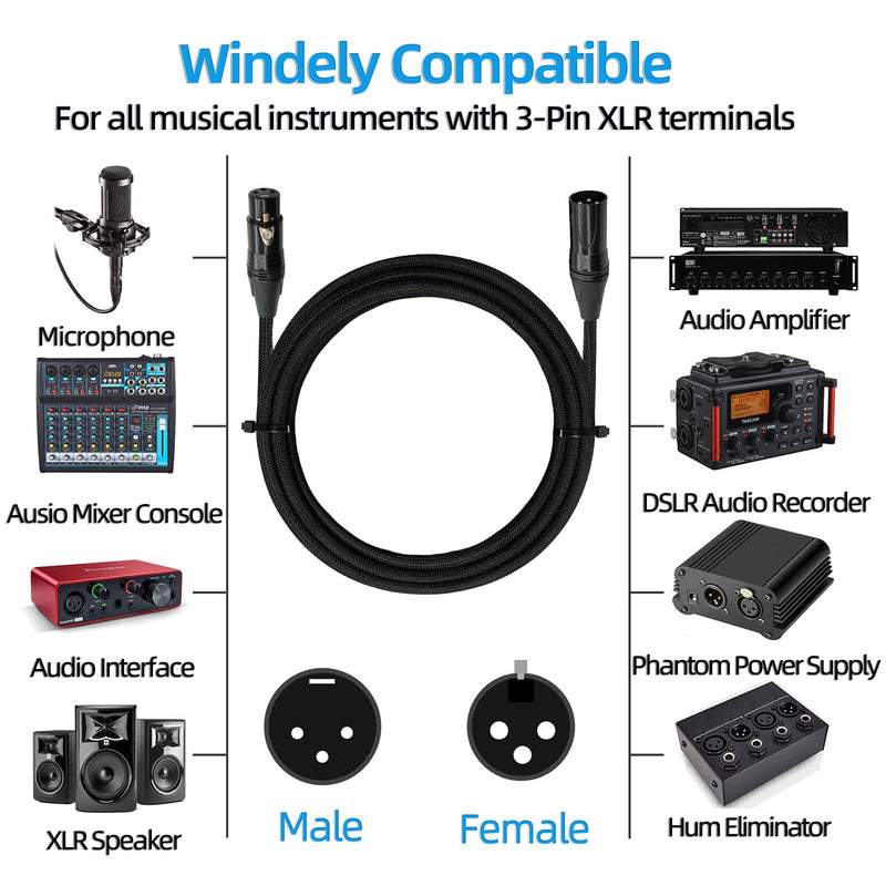 Premium XLR to XLR Cable (10 Feet 6-Pack) Noise-Canceling Balanced Wire Connector, 3 Pin Microphone Cables Oxygen-Free Copper (OFC) Male to Female Mic Cord for Speaker Mixer, Studio,Podcast 10 Feet-6Pack-Black