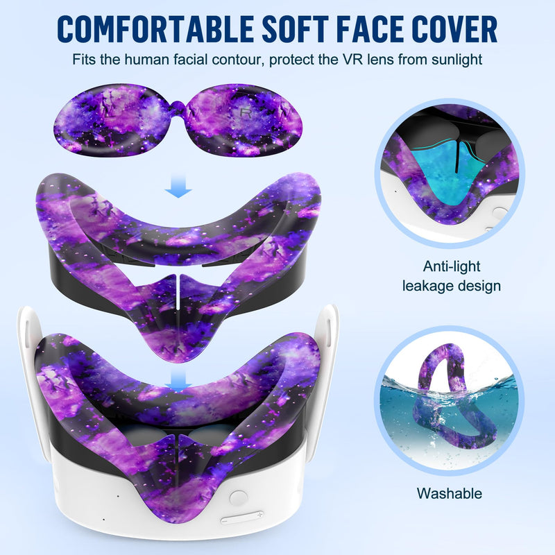 9-in-1 Silicone Cover Set for Meta/Oculus Quest 3S, Not Fit Quest 3 | VR Headset Protection Cover, Controller Grip Covers, Silicone Face Cover, Camera Lens Protectors, Protective Lens Cover Starry Blue
