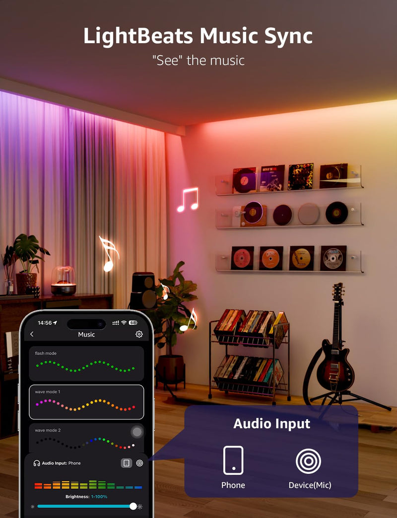 [AUSTRALIA] - Lepro S2 AI Smart LED Strip Lights - 16.4ft RGBCW Light Strips with 2700K-5700K Tunable Warm White, Color Segment DIY, Personalized Al Lighting Designer, APP Control(No Remote), 2.4G Wi-Fi & Bluetooth 