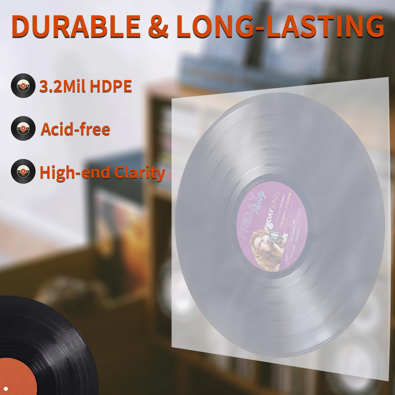 Vinyl Record Inner Sleeves, 30 Anti Static 12" LP Vinyl Inner Sleeves, Premium Protective Plastic Vinyl Sleeves Albums Covers for 33 RPM Record Protection Collection Storage Vinyl Lovers Gift 12"x12"-30Pack