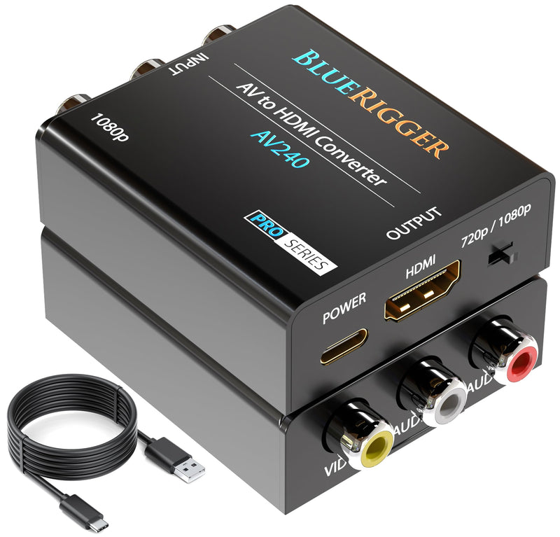 BlueRigger RCA to HDMI Converter (1080p, Unidirectional A/V Composite to HDMI Adapter, CVBS Audio Video Converter, PAL/NTSC AV to HDMI) - Compatible with PS2, PS3, Xbox, DVD Player, VCR, VHS, Blu-Ray