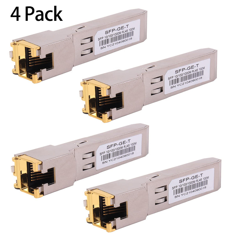 4PCS 1000BASE-T Gigabit SFP to RJ45 Copper Ethernet Modular Transceiver for Cisco,Meraki,Ubiquiti,D/TP Link,Supermicro,Netgear,Broadcom, 1.25G SFP-T CAT5E/CAT6 up to 100m Mikrotik S-RJ01 4PCS 1.25G SFP-RJ45