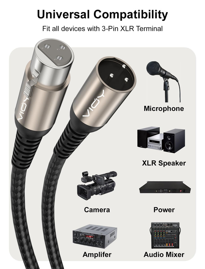 VIOY XLR Microphone Cable 30 FT + 30 FT, Mic Cable Male to Female Balanced Cord 3 Pin - Nylon Braided XLR Extension Cable for Microphone, Mixer, Recoding Studio, Amplifier, Podcast, etc 30FT 2