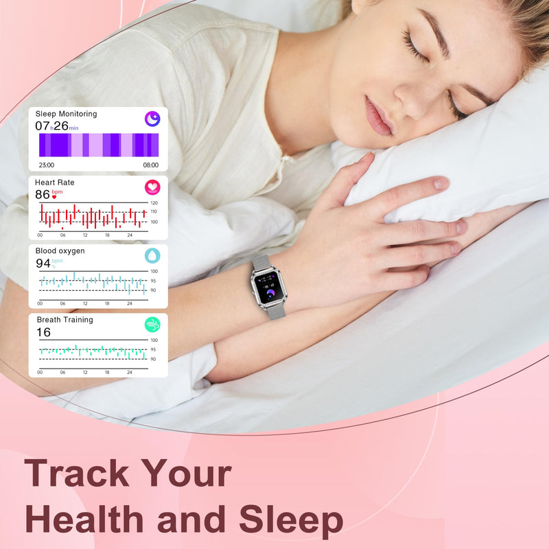 Smart Watch, Colesma 1.59" HD Smart Watches for Women, Answer/Make Call Fitness Tracker Watch for Android iPhone, Sleep/Heart Rate/SpO2/Blood Pressure Monitor, 180+ Dials, Waterproof Watches for Women Silver