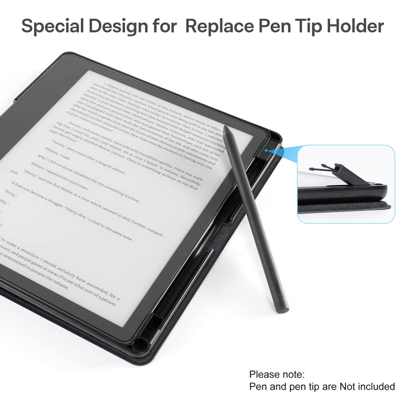 CoBak Case for Kindle Scribe - All New PU Leather Cover with Auto Sleep Wake Feature for Kindle Scribe 10.2" 2022 Released with Pen Holder Black