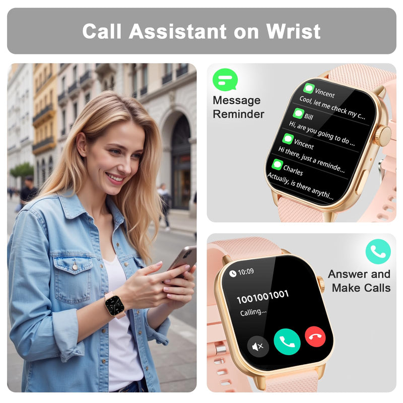 Smart Watches for Women with Bluetooth Call, 1.85" AMOLED HD Fitness Watch | Always on Display (AOD), 120+ Sport Modes, Heart Rate, Sleep & SpO2 Monitor, Text & App Alerts, IP68 Waterproof, Pink Gold