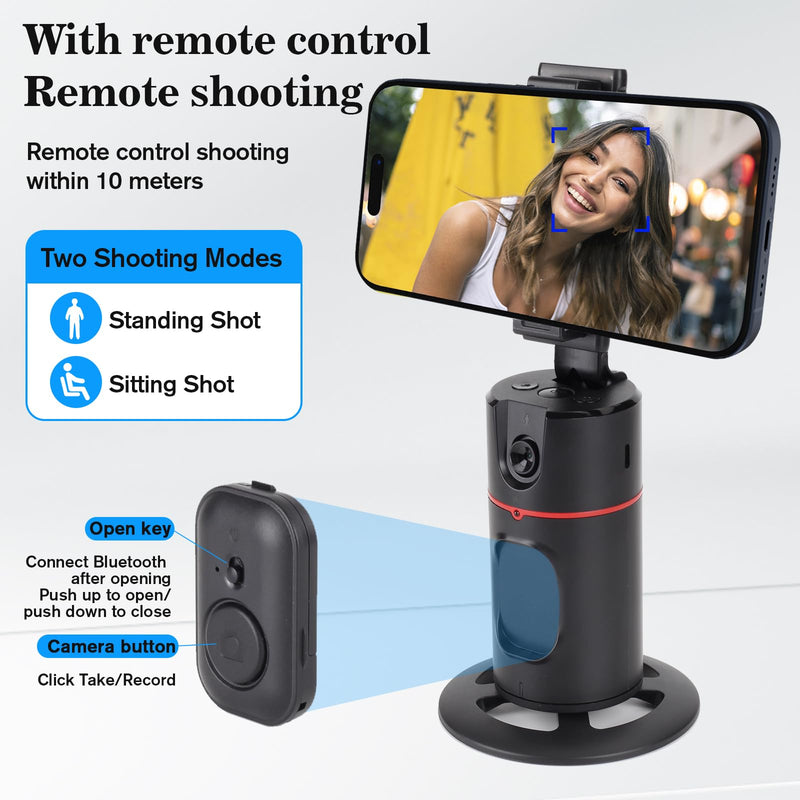 Auto Face Tracking Tripod,360°Rotation Phone Camera Mount Smart Shooting Holder with Remote Selfie Stick,No App,Gesture Control,with 2pcs LED Light