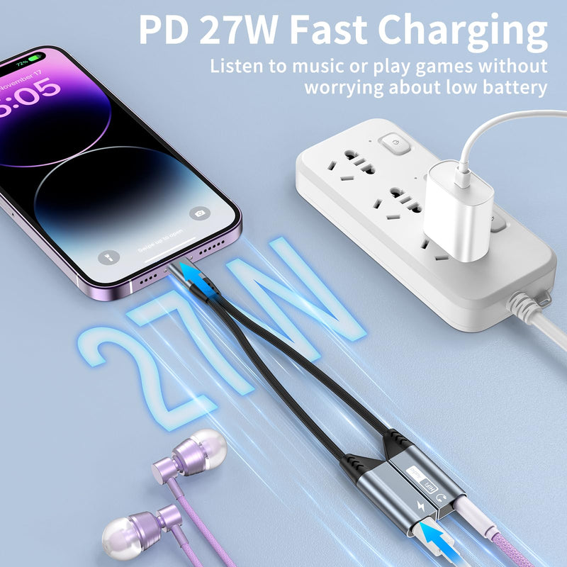 Magnetic Lightning to 3.5mm Headphone Jack Adapter,[Apple MFi Certified] 2 in 1 iPhone Headphone Adapter Aux Audio and Charger Adapter,iPad Headphone Adapter Charging Cable Splitter for iPhone 14 13 Blue