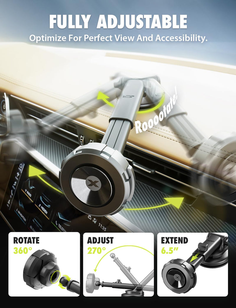 Bracketron MagAlign Max Magnetic Car Phone Holder, Vent Mount, MagSafe | MagSafe car phone mount with magnetic mount and suction base, vent holder for iPhone 17/16/15/14/13/12 models