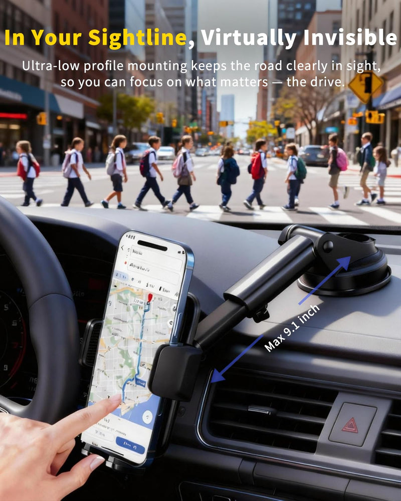 NO.1 Best【Fixed Integrated 122lb】Military-Grade Car Phone Holders Windshield Dashboard Vent【Upgraded Suction & Clip】Cell Phone Mount with Patent & Safety Certs for iPhone 17 Pro Max 16 15 Samsung Four-claw panel + duckbill clip