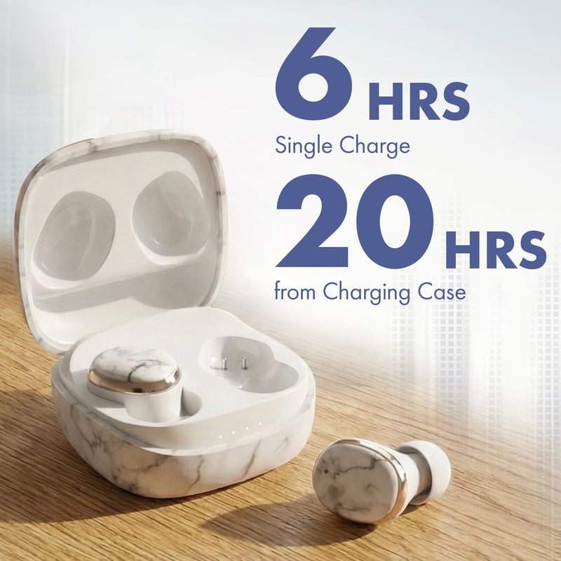 Groovz Go Essential True Wireless Earbuds with Charging Case - Up to 26 Hrs Battery Life - Designed & Engineered in the USA - Sweat-Resistant Bluetooth Earbuds with Built-in Microphone (White Marble) White Marble