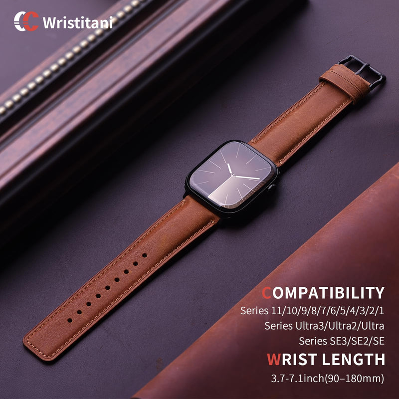 Wristitani 3 Pack Genuine Leather Bands Compatible With Apple Watch | Fit size 49/46/45/44/42/41/40mm,Series 11 10 9 8 7 6 5 4, Ultra 3/2/1,SE 3/2/1 ,Leather Replacement Straps for Men Black+Black Buckle/Dark Coffee+Black Buckle/Dark Brown+Black Buckle