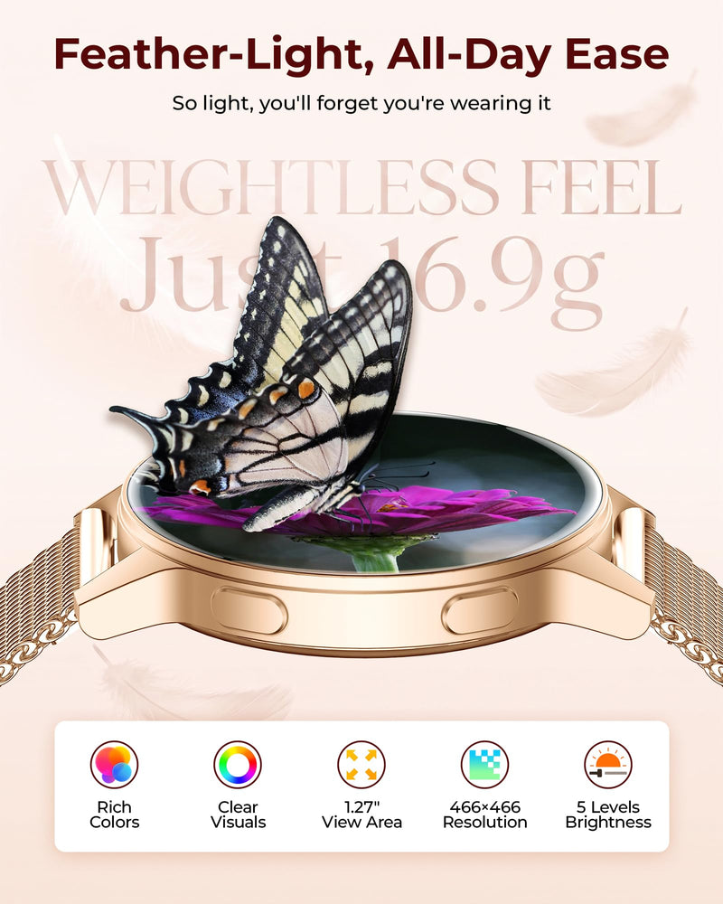 Iaret Smart Watch for Women, 1.27" HD Fitness Tracker with 4 Bands & Necklace Gift Set, Heart Rate SpO2 Sleep Monitor, 120+ Sport Modes, Call & Notifications, Smartwatch for Android iPhone, 40mm Rose Gold