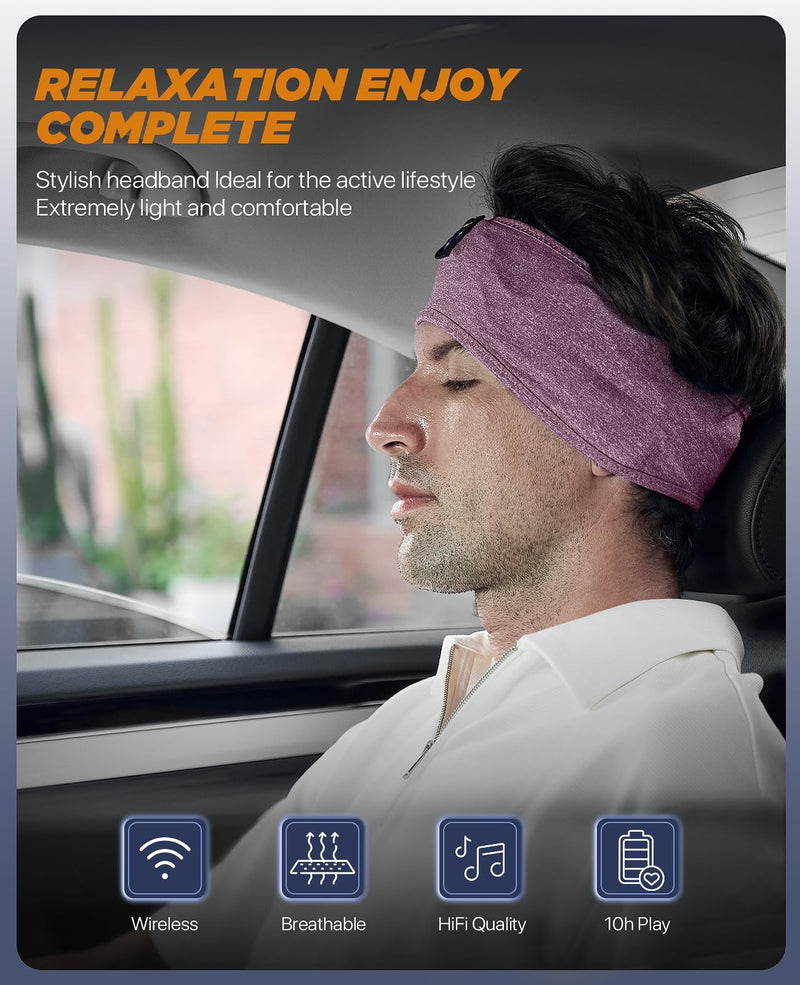 [AUSTRALIA] - Sleep Headphones Bluetooth Headband, Headband Headphones for Sleeping, Running, Yoga, Fitness, Travel, Meditation, Headphones Suitable for Side Sleepers, Gift for Men Women, Tech Gadgets 2024 CrystalPurple 