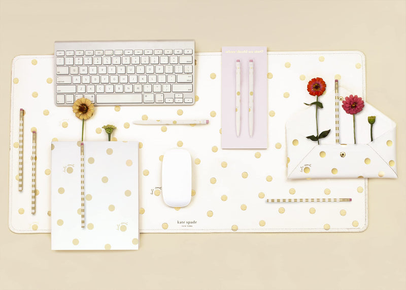 Kate Spade New York Decorative Desk Pad, Vegan Leather Keyboard and Mouse Pad for Desktop, Gold Dot with Script